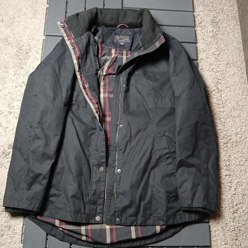Pendleton Jacket Overcoat Zip‎ Up Buttons Mens Black Xl Vintage Cotton RA